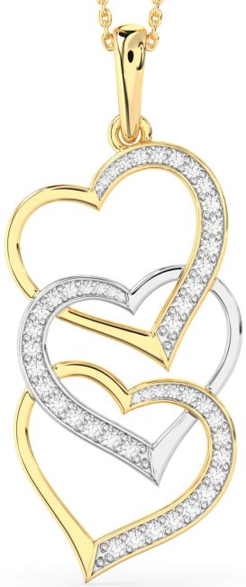 Large Diamond Gold Silver Heart Necklace
