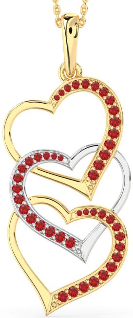 Large Ruby Gold Silver Heart Necklace