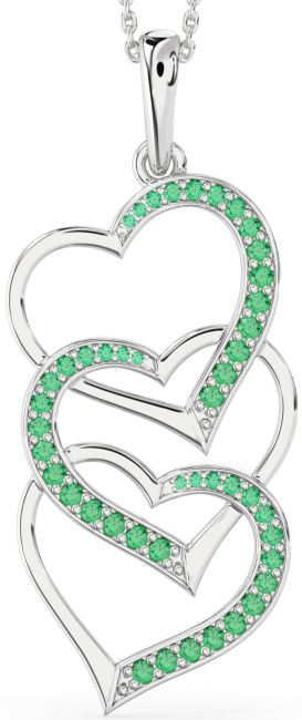 Large Emerald Silver Heart Necklace