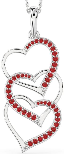 Large Ruby Silver Heart Necklace