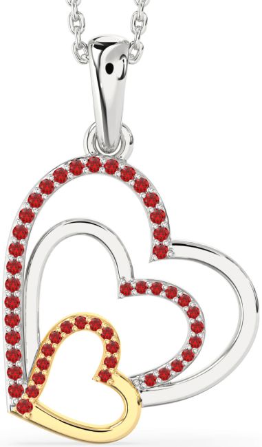 Ruby Gold Silver Heart Necklace
