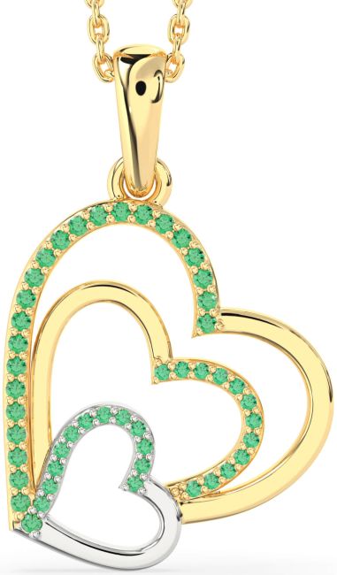 Emerald Gold Silver Heart Necklace