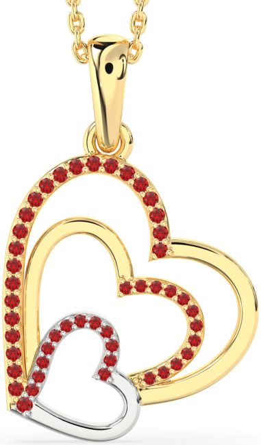 Ruby Gold Silver Heart Necklace