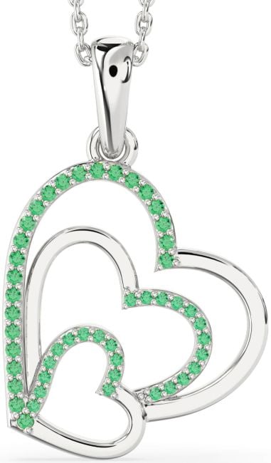 Emerald Silver Heart Necklace