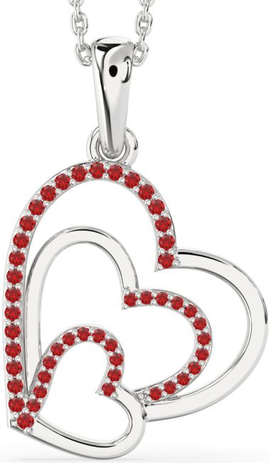 Ruby Silver Heart Necklace