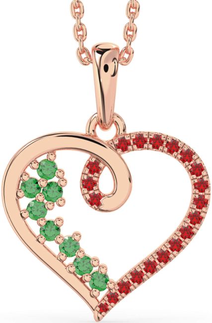 Emerald & Ruby Rose Gold Heart Necklace