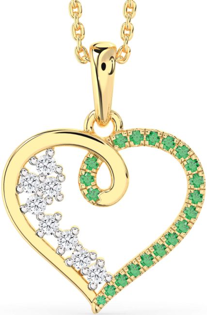 Emerald & Diamond Gold Heart Necklace