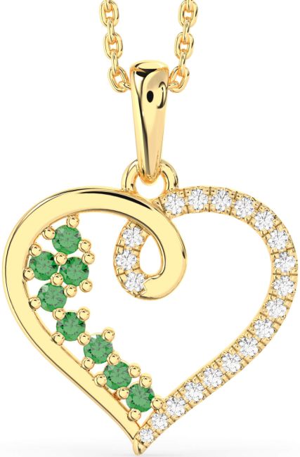 Diamond & Emerald Gold Heart Necklace