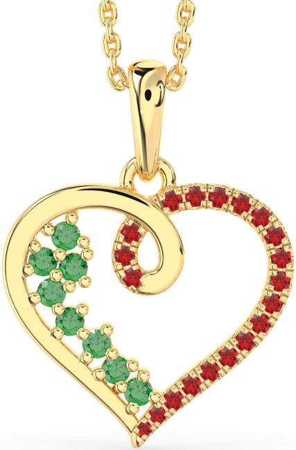 Emerald & Ruby Gold Silver Heart Necklace