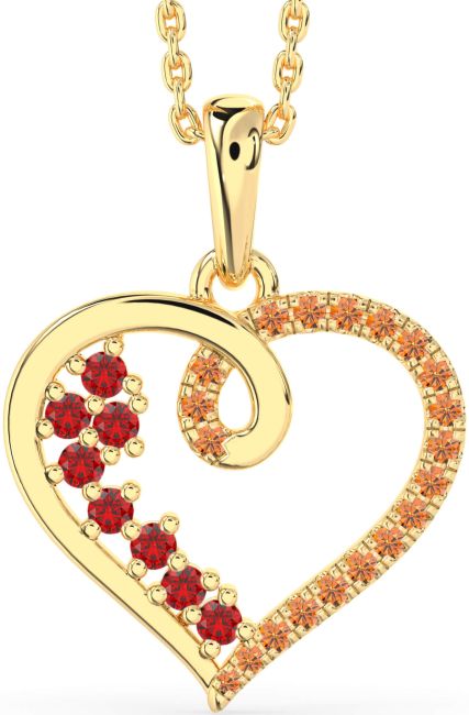 Ruby & Citrine Gold Silver Heart Necklace