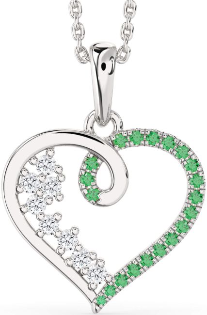 Emerald & Diamond Silver Heart Necklace