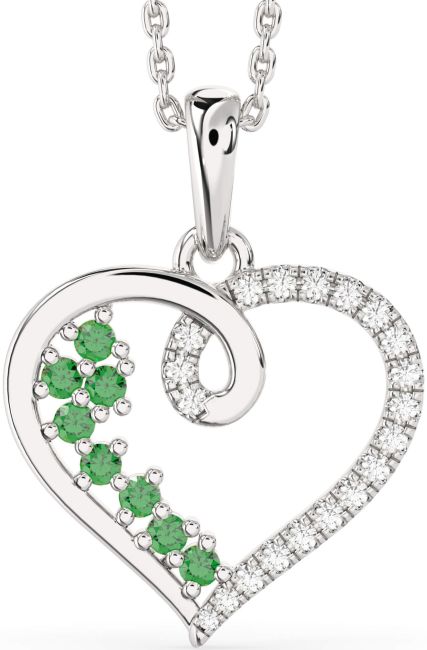 Diamond & Emerald Silver Heart Necklace