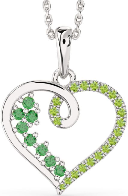 Emerald & Peridot Silver Heart Necklace
