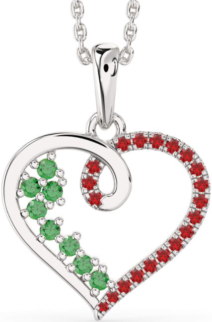 Emerald & Ruby Silver Heart Necklace