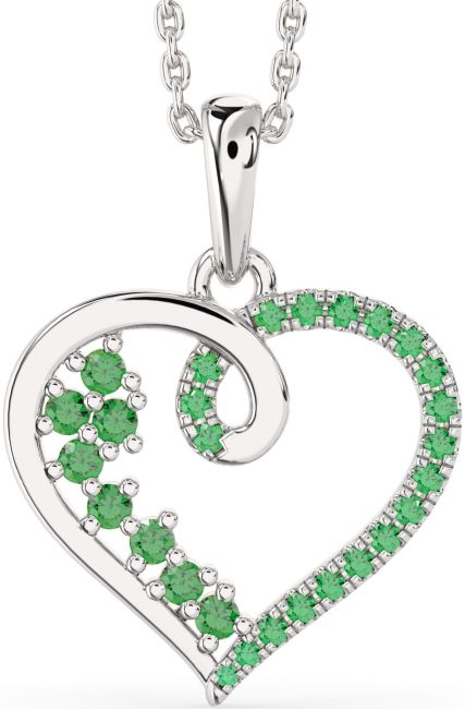 Emerald Silver Heart Necklace