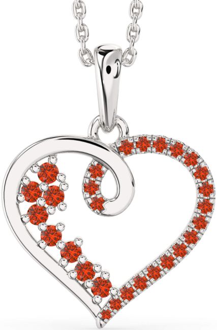 Fire Opal Silver Heart Necklace