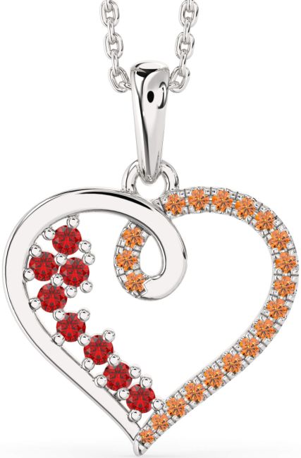 Ruby & Citrine Silver Heart Necklace