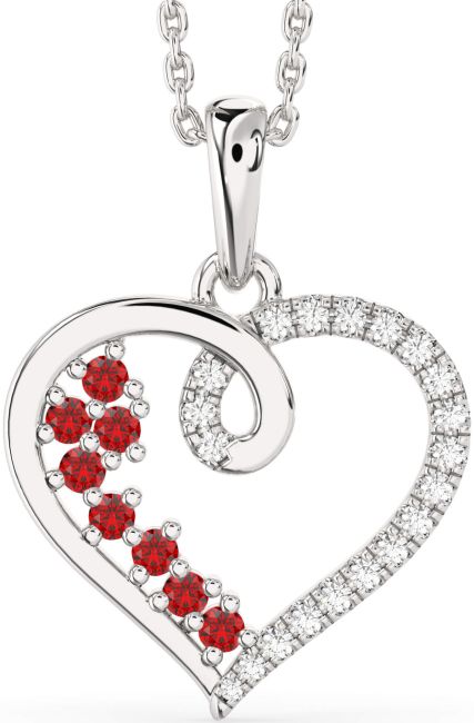 Diamond & Ruby Silver Heart Necklace