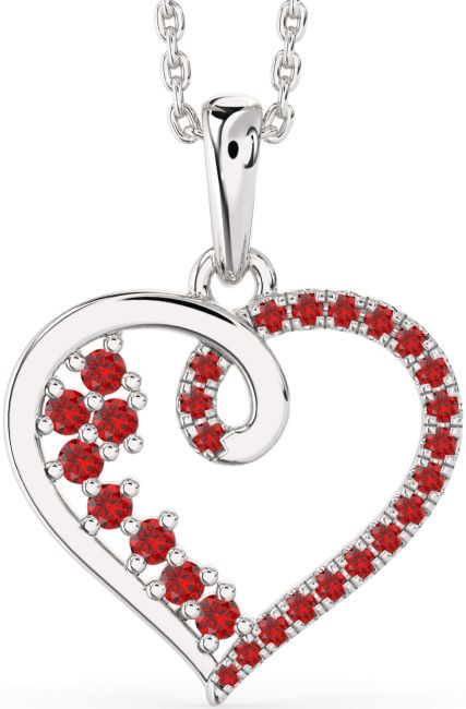 Ruby Silver Heart Necklace