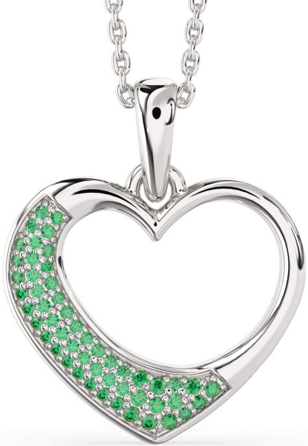 Emerald Silver Heart Necklace