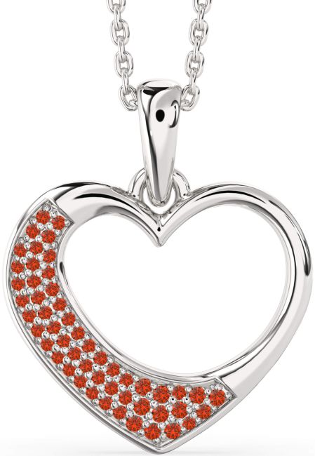 Fire Opal Silver Heart Necklace