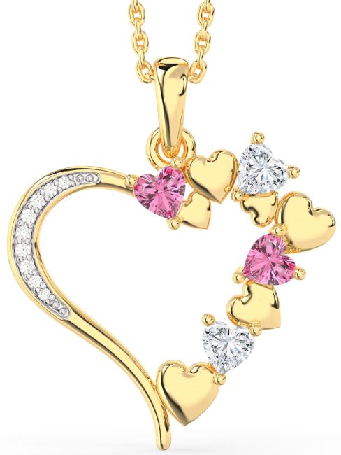Large Diamond Gold Silver Heart Mother's Necklace