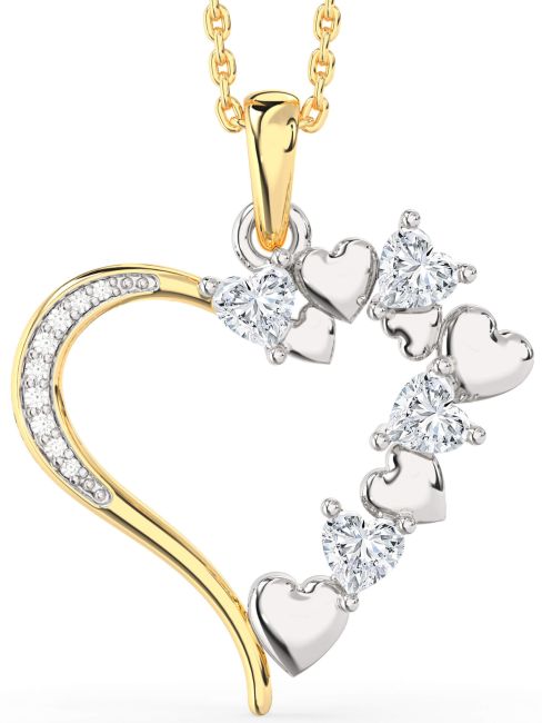 Large Diamond Platinum & Yellow Gold Heart Necklace