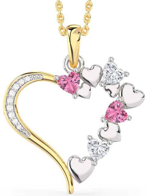 Large Diamond White Yellow Gold Heart Mother's Necklace