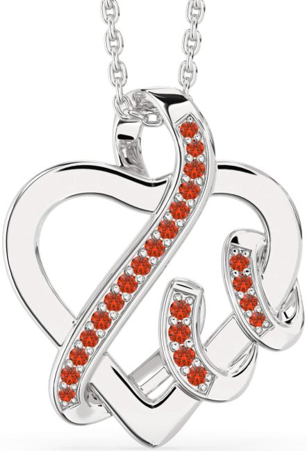 Fire Opal Silver Heart Necklace