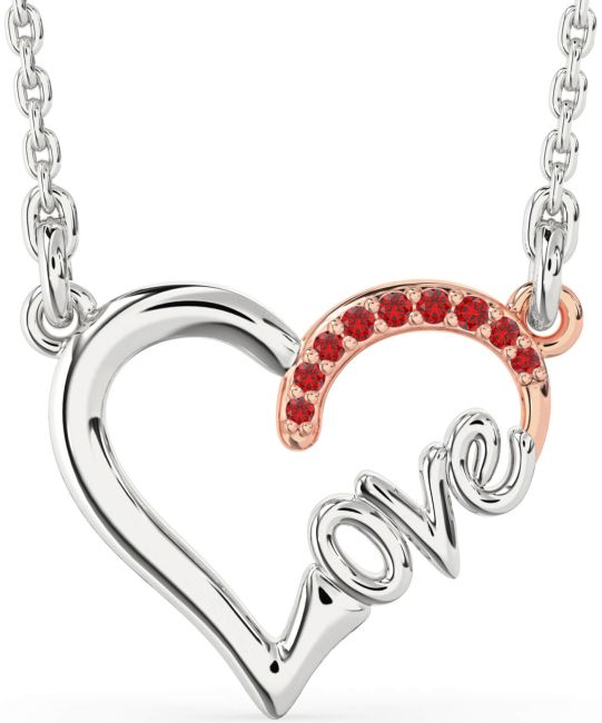 Ruby Silver & 10K Rose Gold Heart Necklace