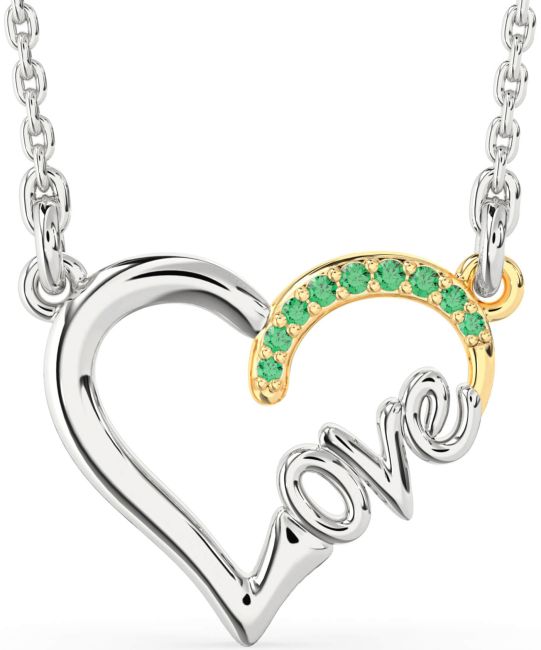 Emerald Gold Silver Heart Necklace