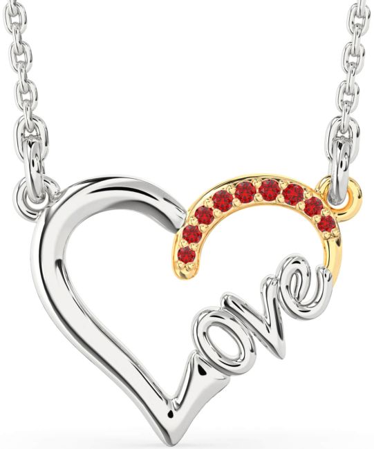 Ruby Gold Silver Heart Necklace