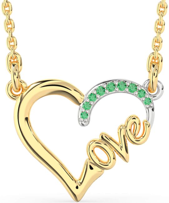Emerald Gold Silver Heart Necklace