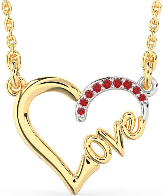 Ruby Gold Silver Heart Necklace
