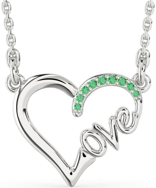 Emerald Silver Heart Necklace