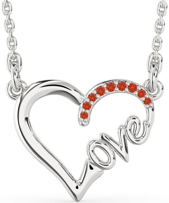 Fire Opal Silver Heart Necklace