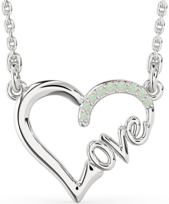 Opal Silver Heart Necklace
