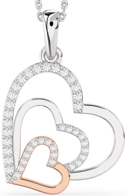 Diamond Rose Gold Silver Heart Necklace