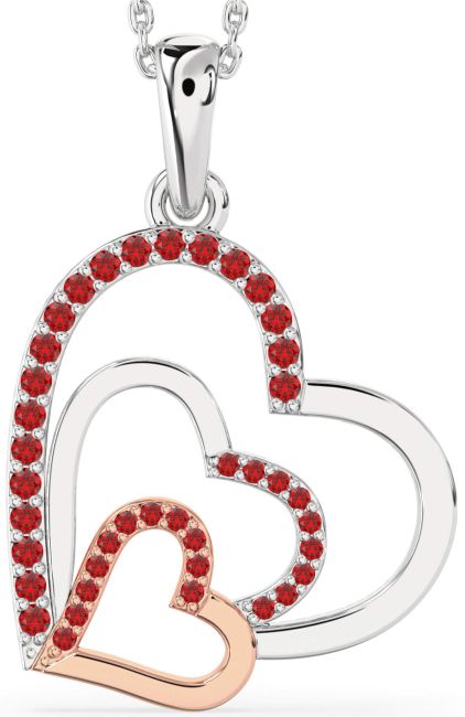 Ruby Silver & 10K Rose Gold Heart Necklace