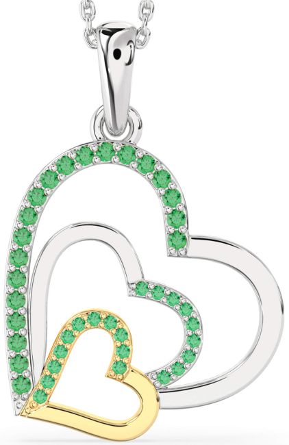 Emerald Gold Silver Heart Necklace