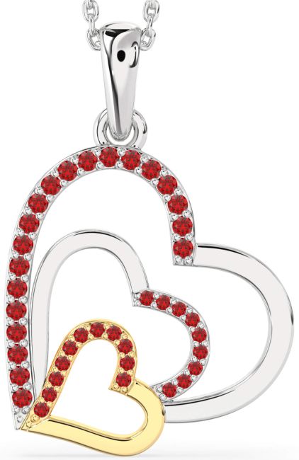 Ruby Gold Silver Heart Necklace