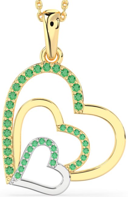 Emerald Gold Silver Heart Necklace