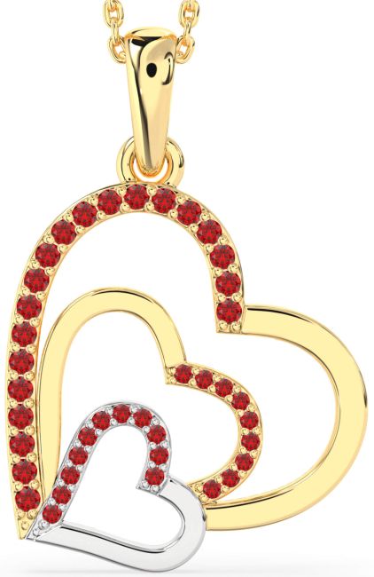 Ruby Gold Silver Heart Necklace