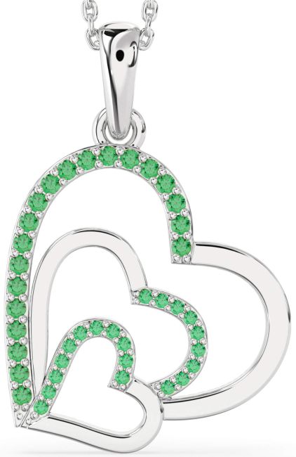 Emerald Silver Heart Necklace