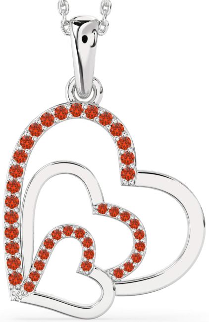 Fire Opal Silver Heart Necklace