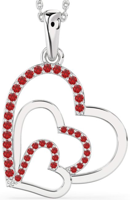 Ruby Silver Heart Necklace