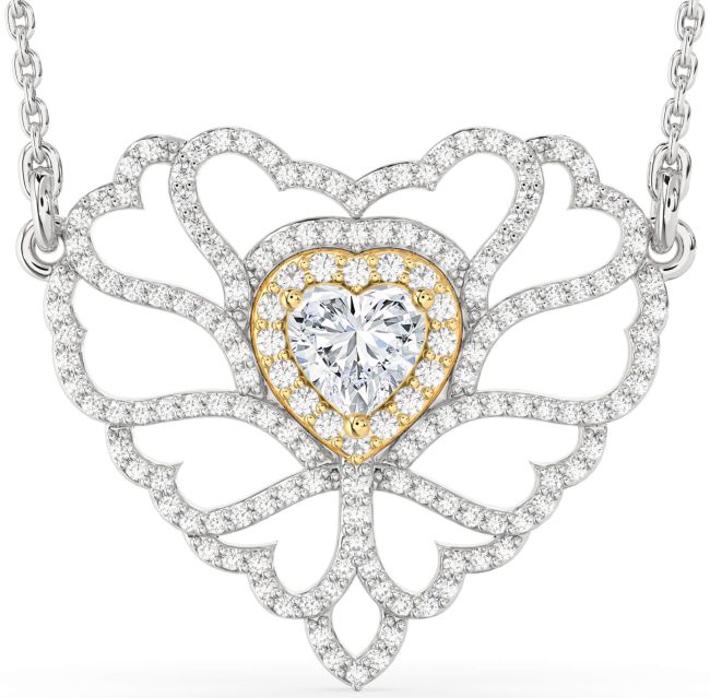 Large Diamond Platinum & Yellow Gold Heart Necklace