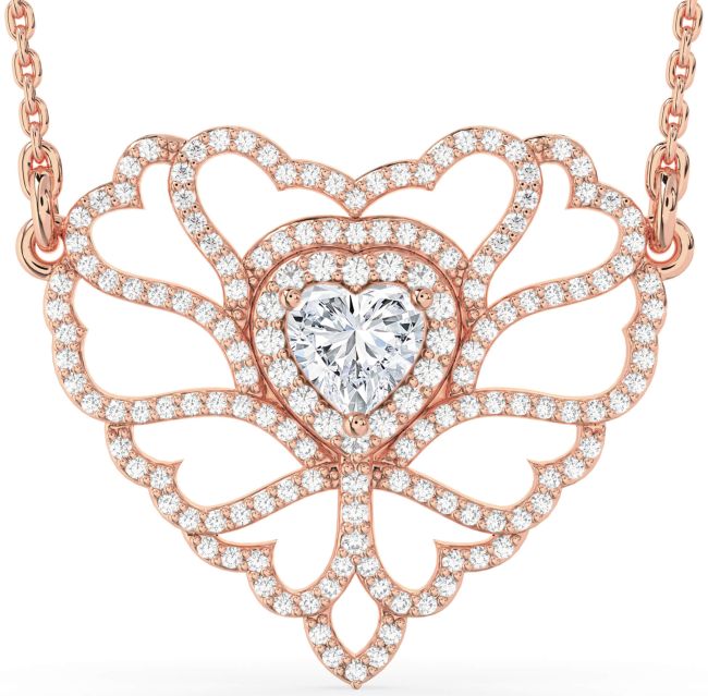 Large Diamond Rose Gold Silver Heart Necklace