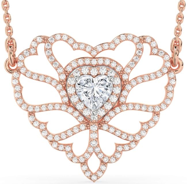 Large Diamond Rose Gold Silver Heart Necklace