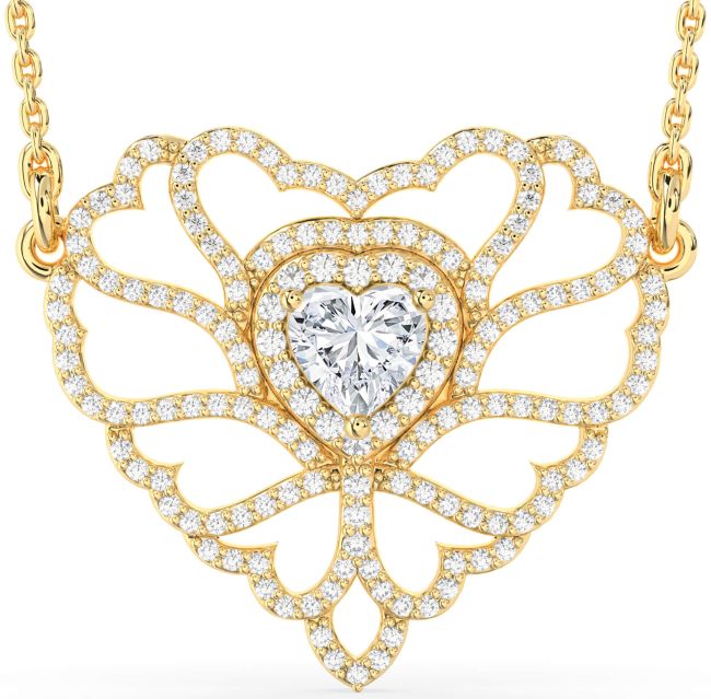 Large Diamond Gold Silver Heart Necklace